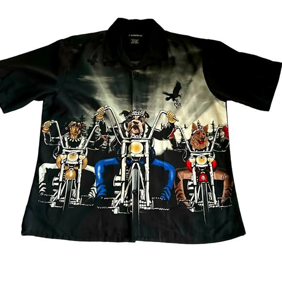 No Boundaries men’s size medium button down, short sleeve shirt. Dogs and Hogs - Picture 1 of 8